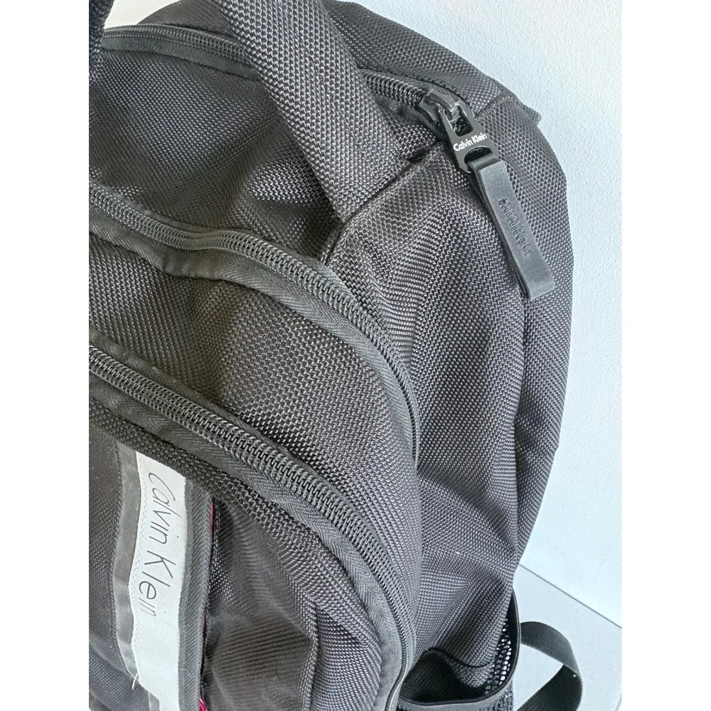 Calvin Klein Black Ballistic Nylon Laptop Backpack Reflective Logo utility bag